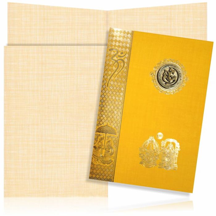 Orange Classic Gold Foil Border Balaji Padmavati Wedding Card-KNCP817O