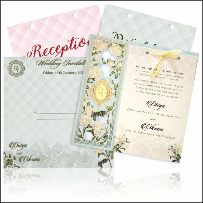 Green laser cut Floral Stiff Board Wedding Invitation Card-KNKA8051-King of Cards