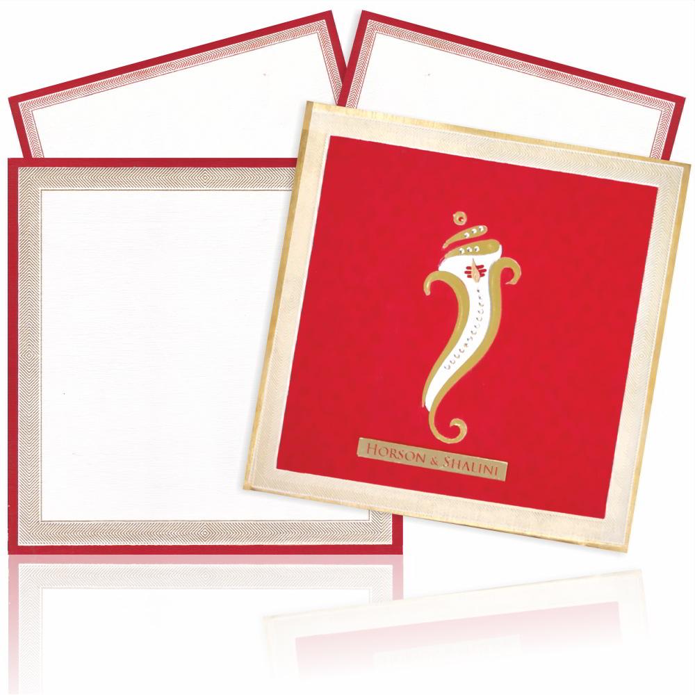 Royal Red Shading With Cut Ganesha Padded Wedding Card - KNKZ0676-King of Cards