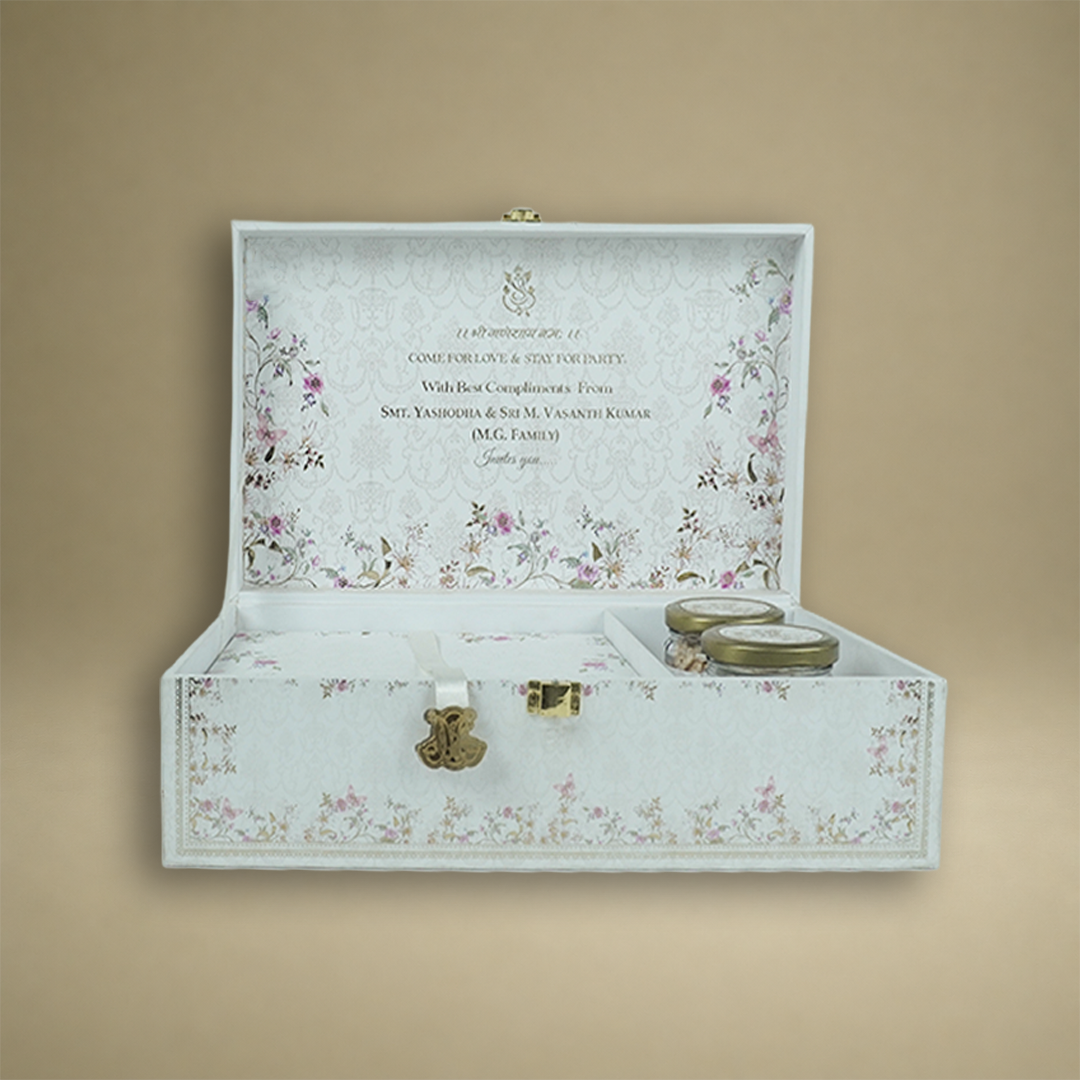 Cream Premium Floral Luxury Invitation Box - KNLW202534