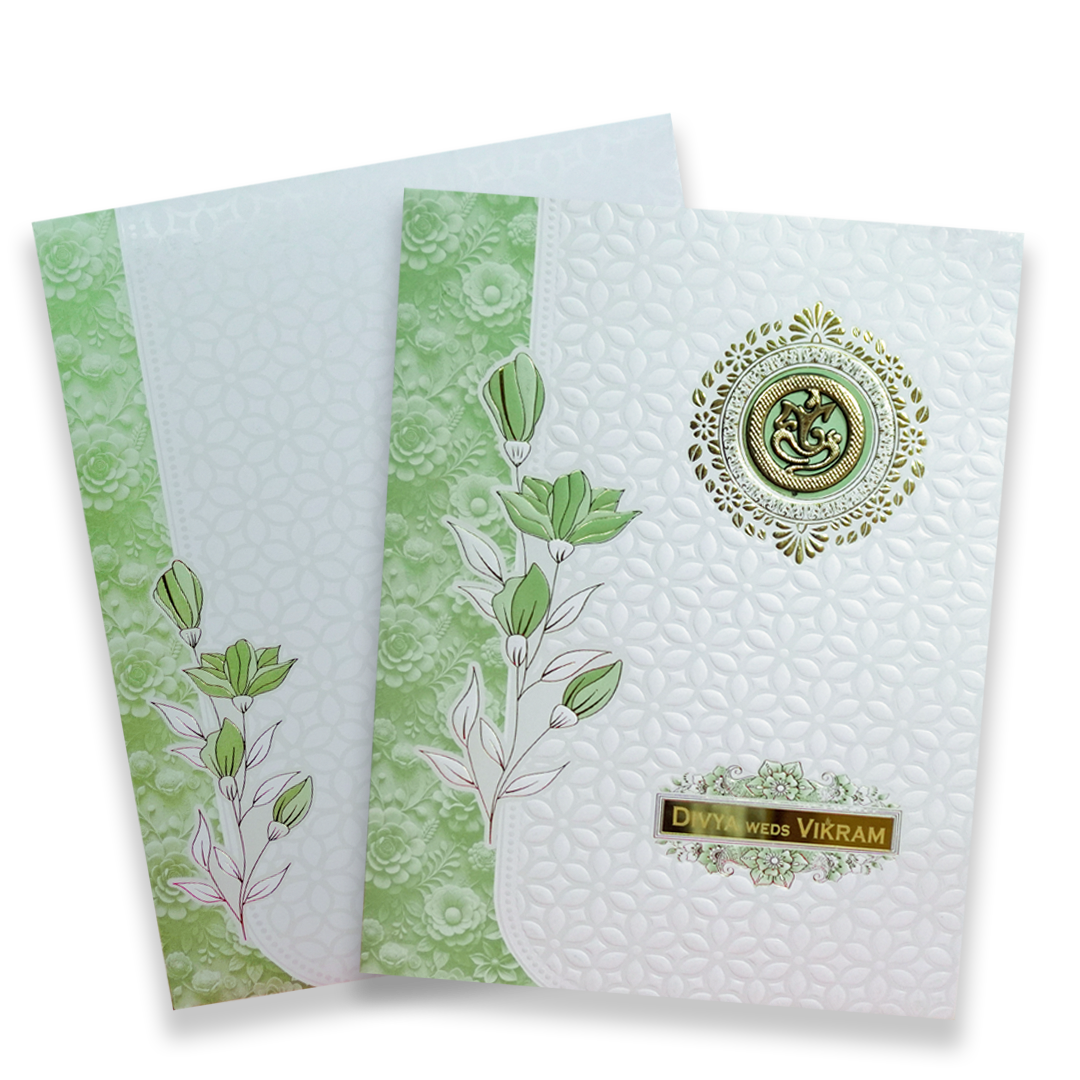 White Green Floral Wedding Card - KNJS2086G