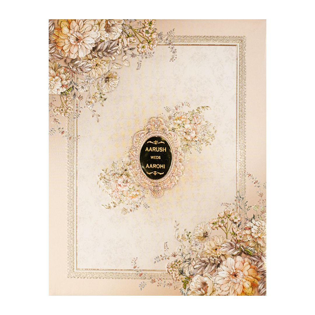 Cream Floral Embossed Padded Wedding Card-KSI64080