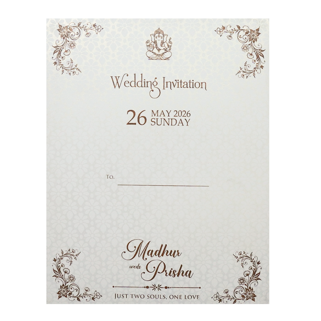 White Ganesha Gold Floral Wedding Card-KSH73620