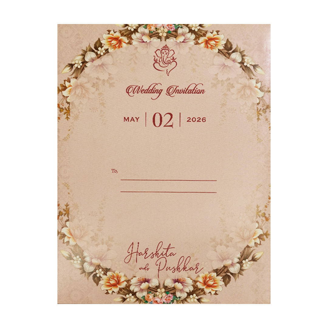 Cream Floral Laser Cut Wedding Card-KSH72910