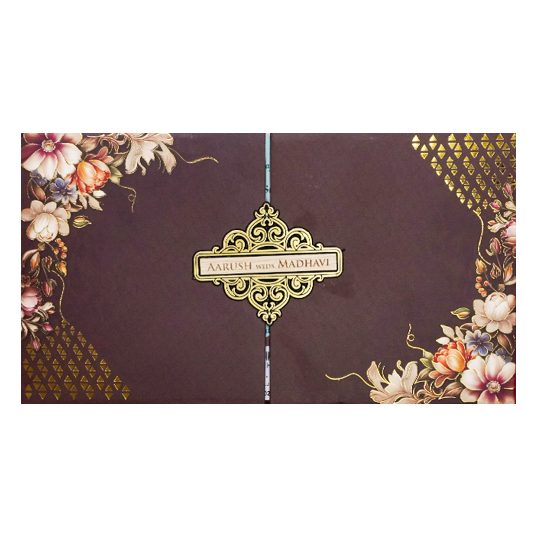 Brown Floral Padded Wedding Card-KSH72270