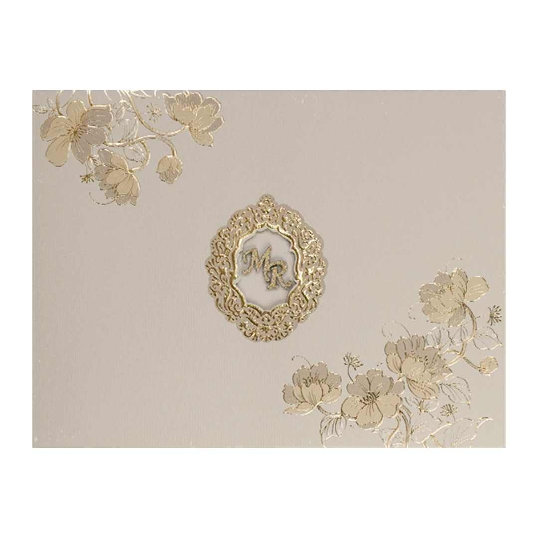 Grey Floral Padded Wedding Card-KSI64510