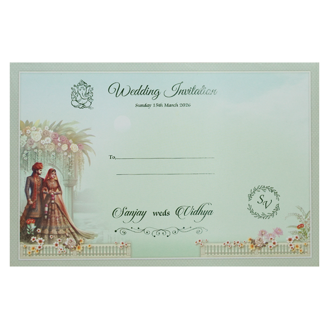 Green Royal Couple Floral Padded Wedding Card-KSH72030