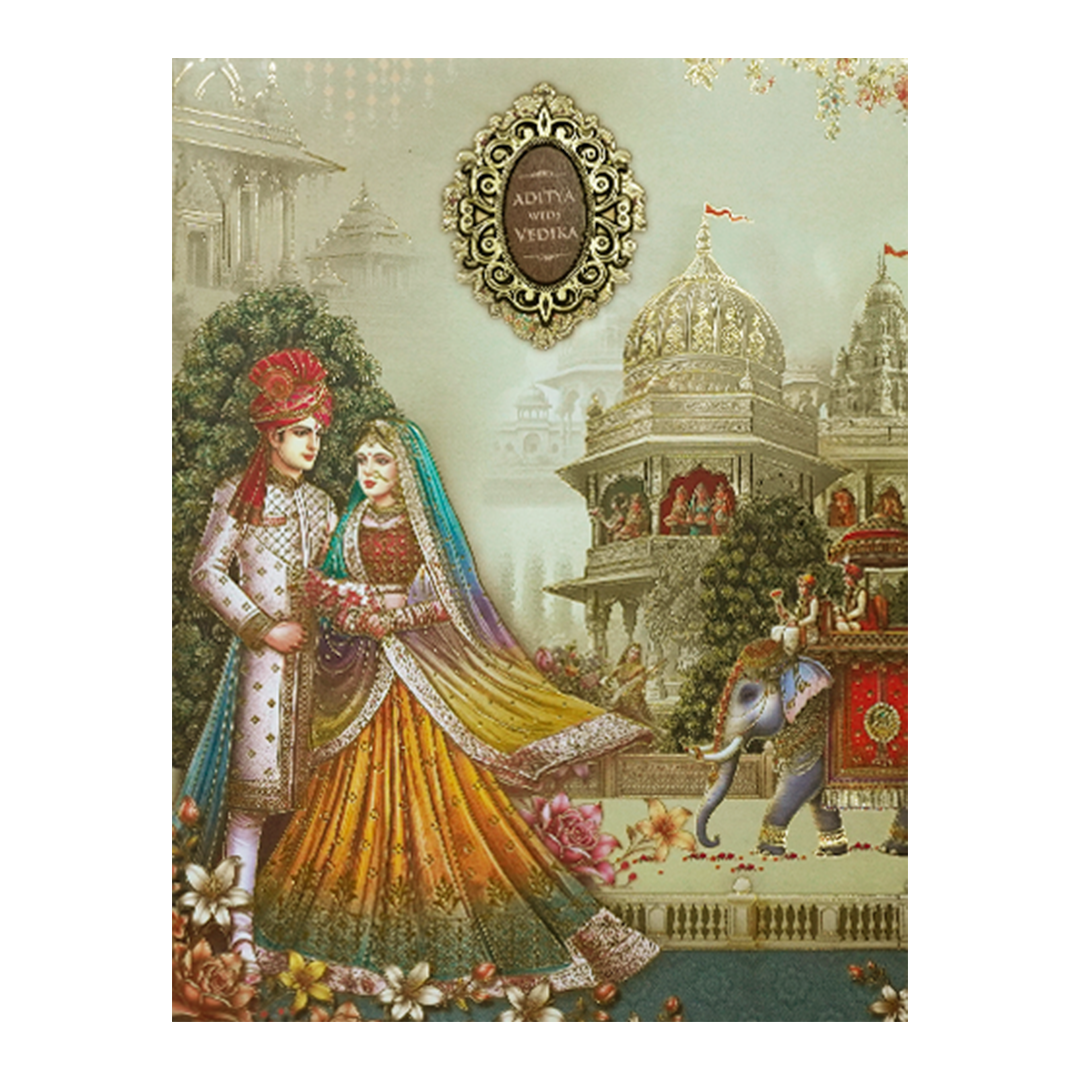 Palace Procession Padded Wedding Card-KSH73160