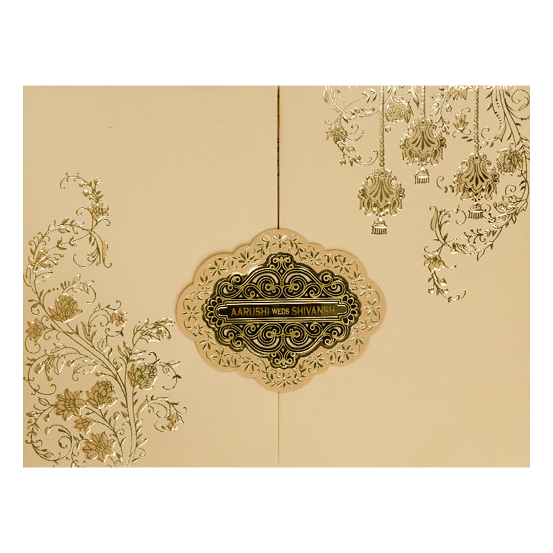 Sandal Gold Floral Padded Wedding Card-KSI64090