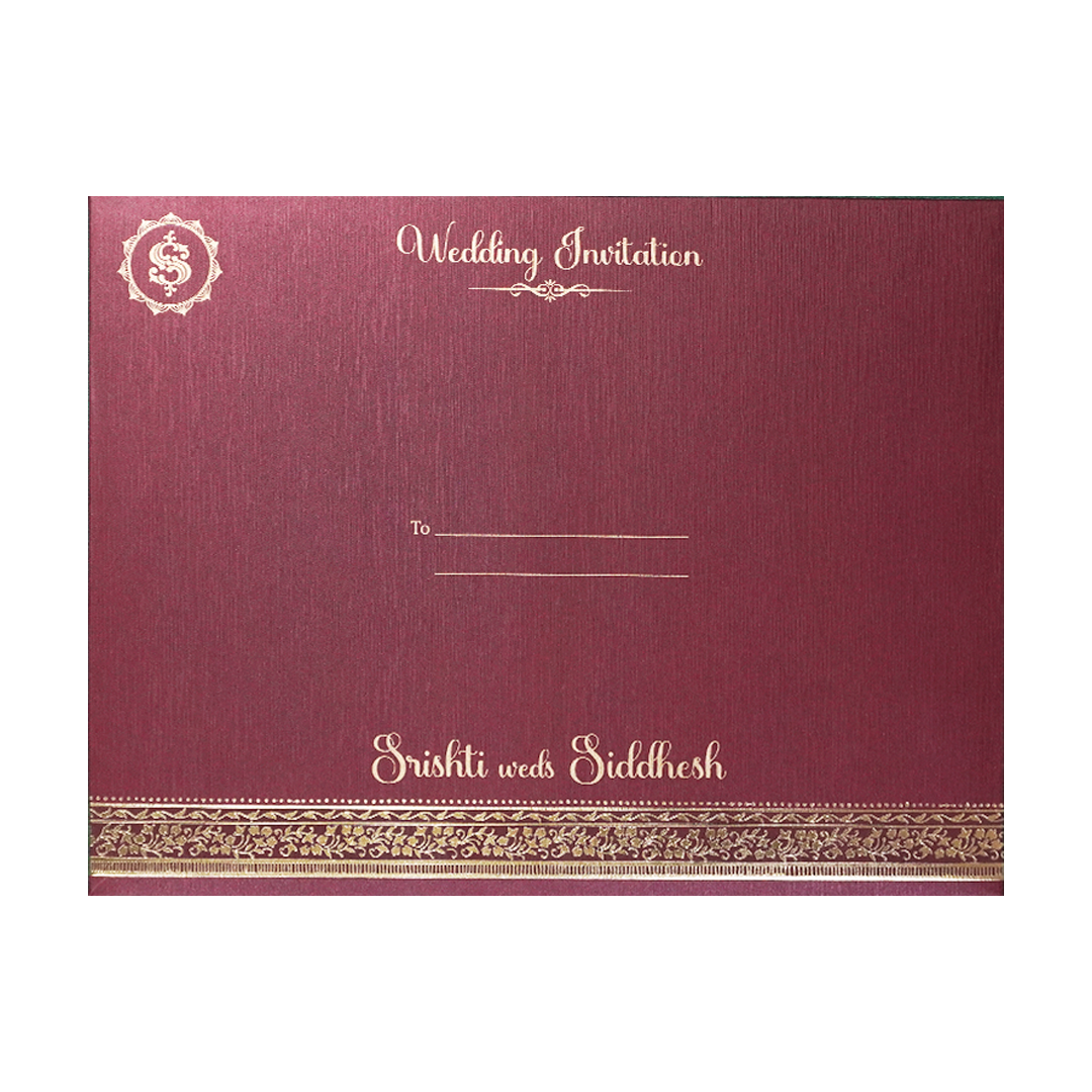Maroon Baroque Floral Wedding Invitation Card-KSI64370
