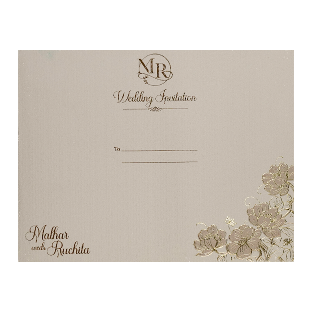 Grey Floral Padded Wedding Card-KSI64510