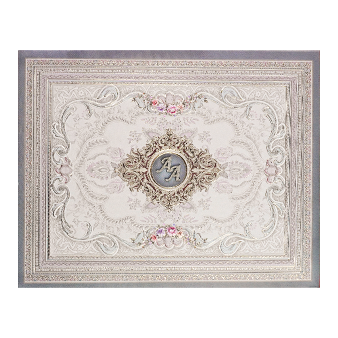 Grey Baroque Floral Padded Wedding Card-ksi63970