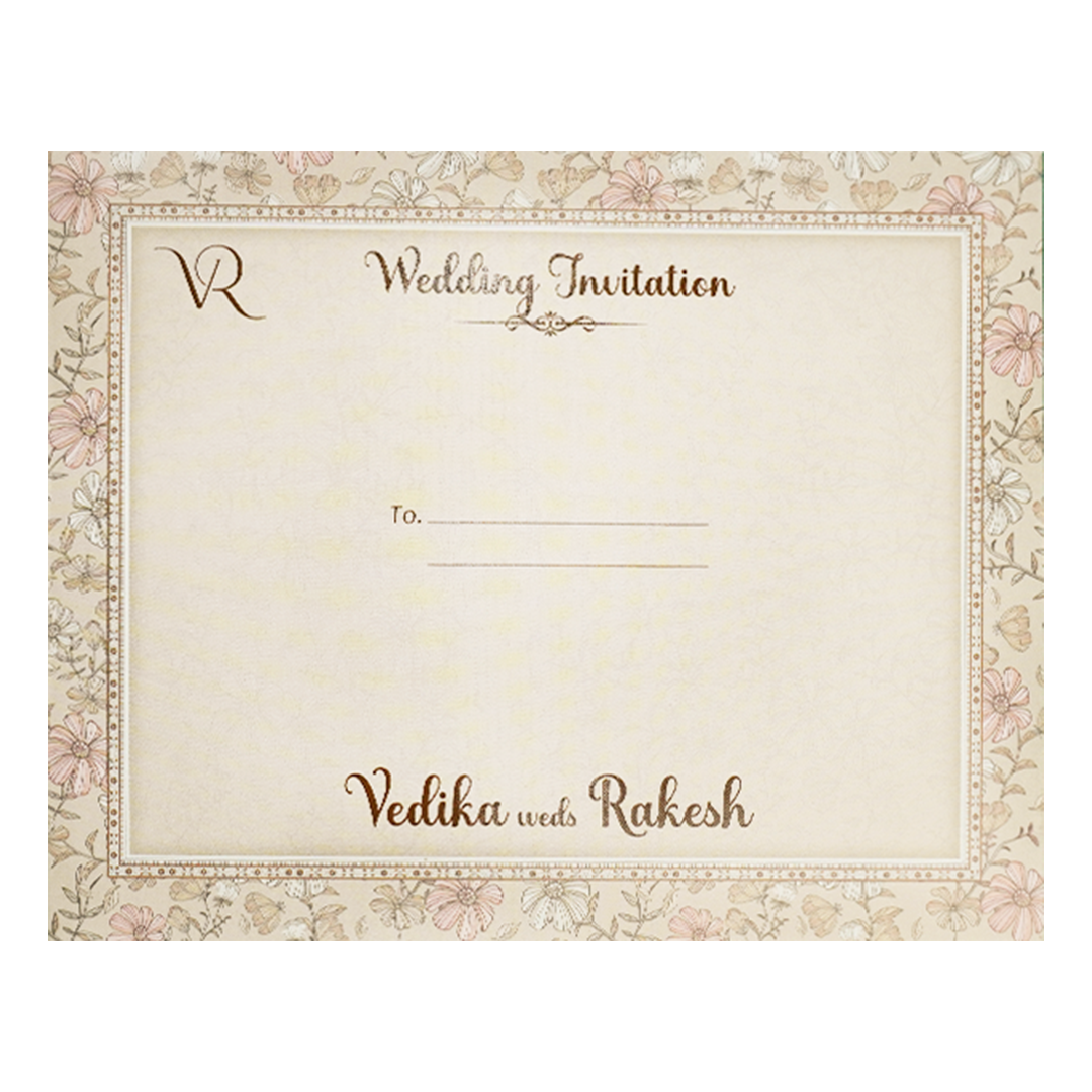 Grey Pastel Floral Border Padded Wedding Card-KSI64160