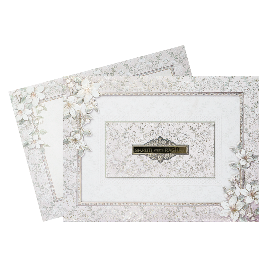 Silver Floral Padded Wedding Card-KSI64030