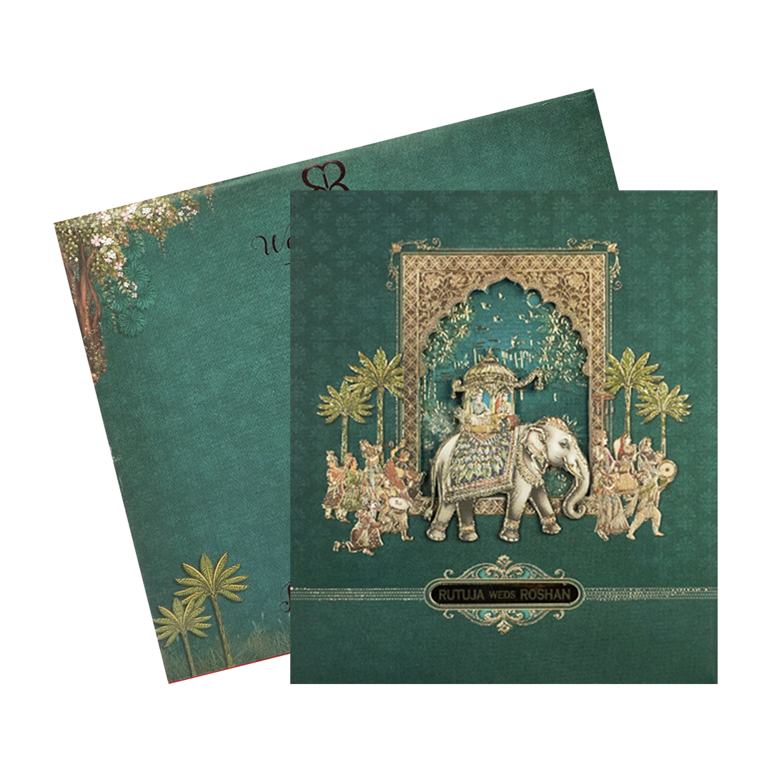 Green Royal Procession Padded Wedding Card-KSI64000