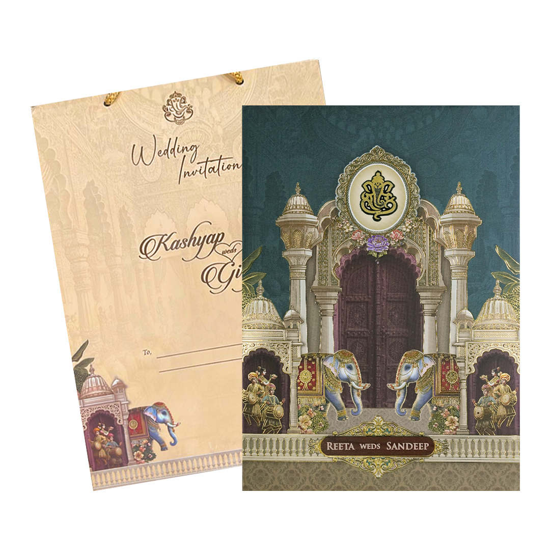 Royal Palace Ganesha Padded Wedding Card-KSH72250