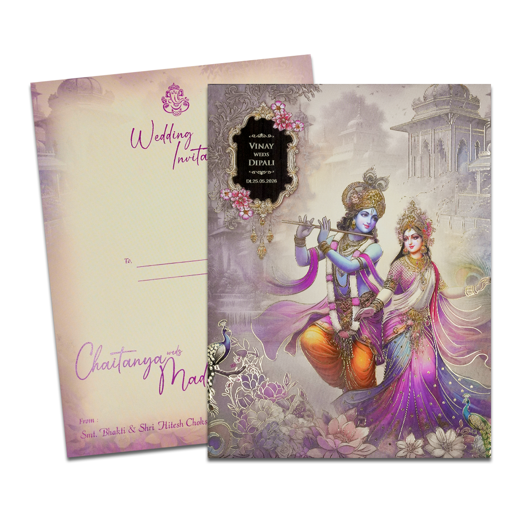 Krishna Radha Floral Padded Wedding Card-KSH72340