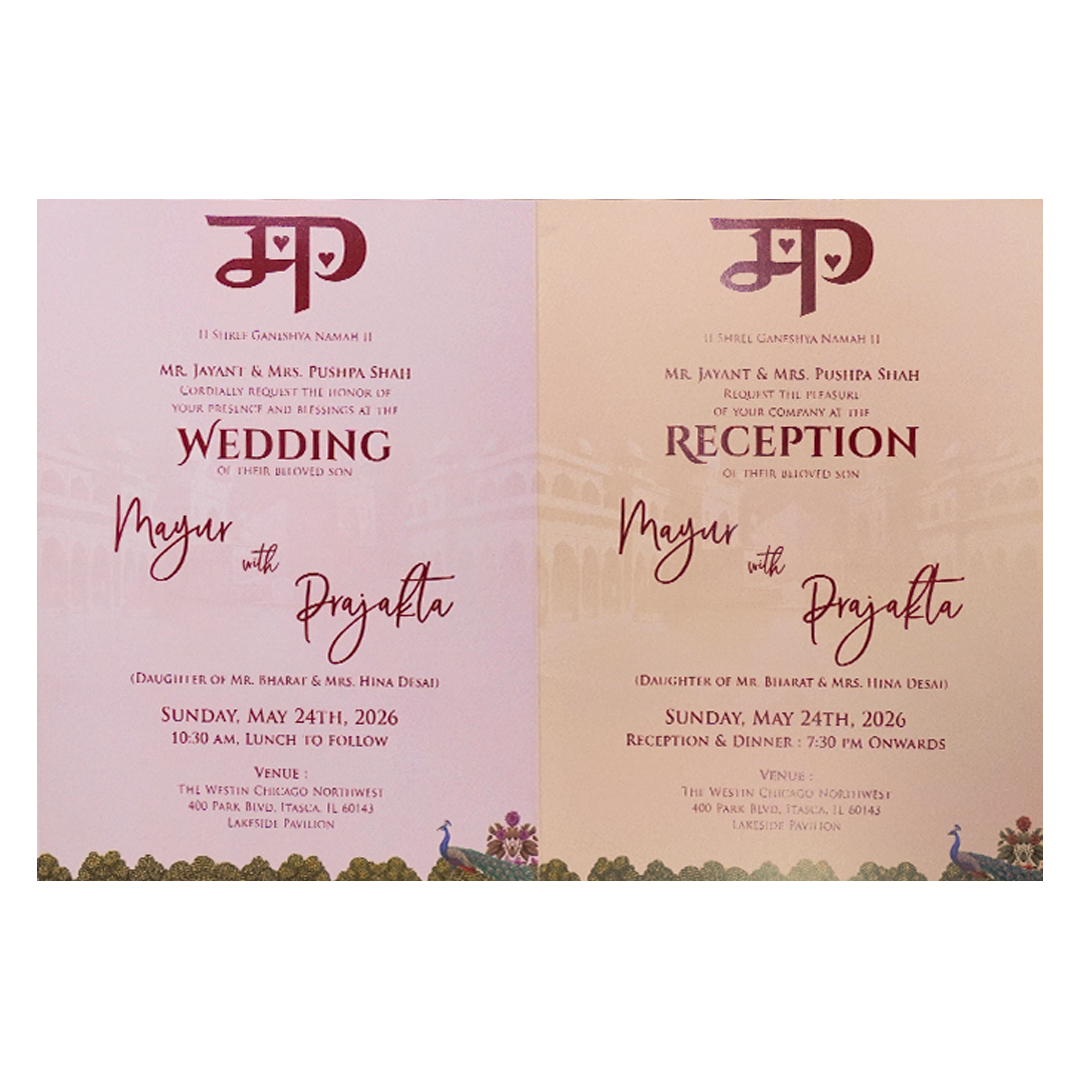 Pink Peacock Garden Wedding Card-KSH73060