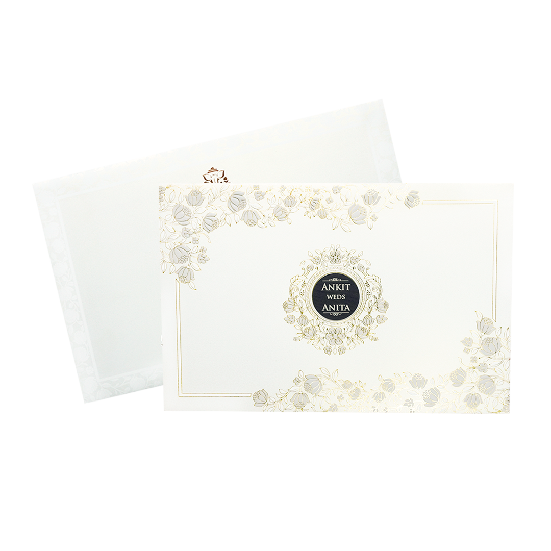 White Grey Floral Padded Wedding Card-KSH73510