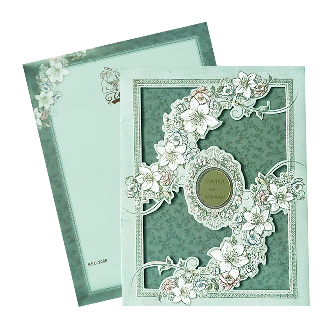 Blue Floral Padded Wedding Card-KSSC2080