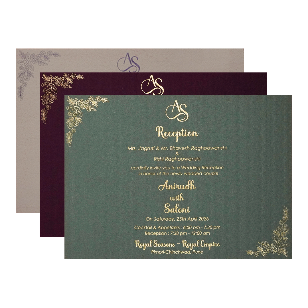 Purple Gold Floral Padded Wedding Card-KSI64360