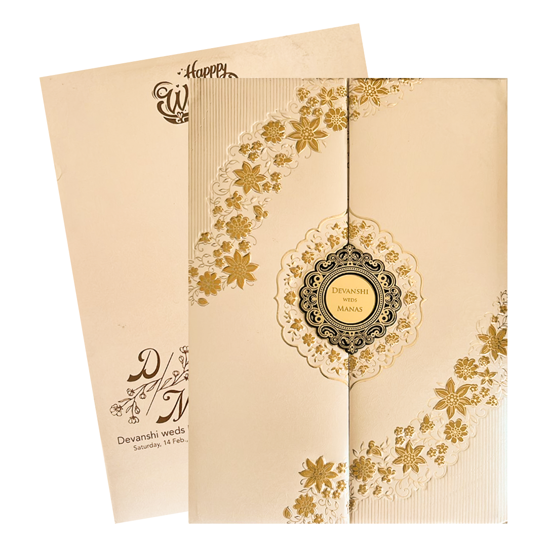 Gold Floral Padded Wedding Card-KSSC2061