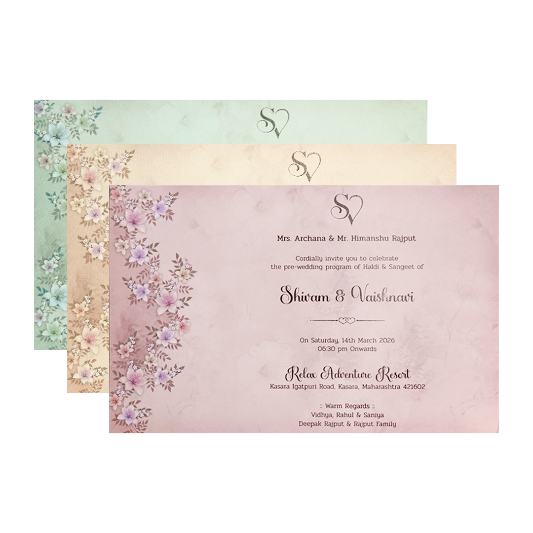 Beige Floral Padded Wedding Card-KSI64050
