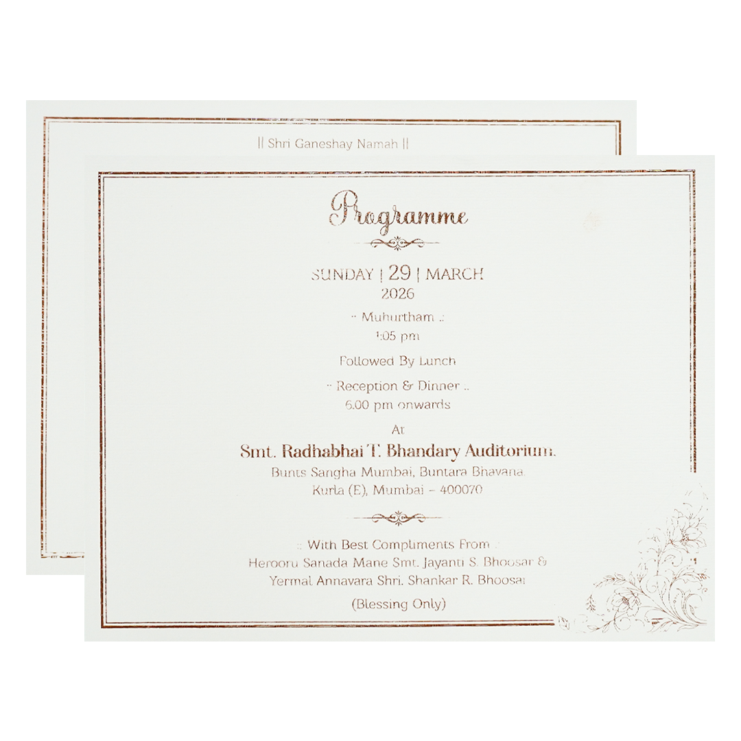 White Gold Floral Padded Wedding Card-KSI64520