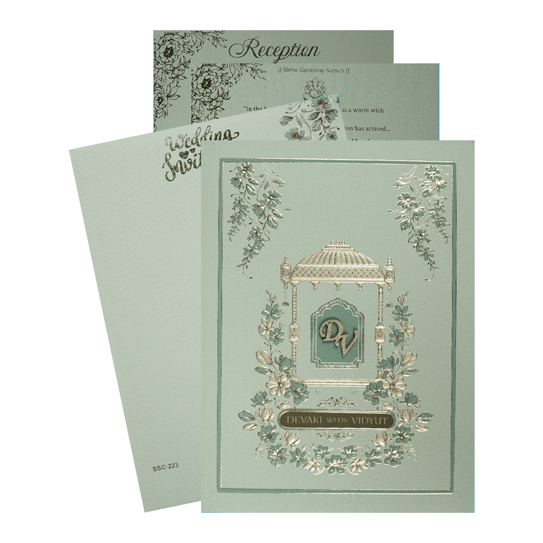 Green Gold Mandap Padded Wedding Card-KSSC2230