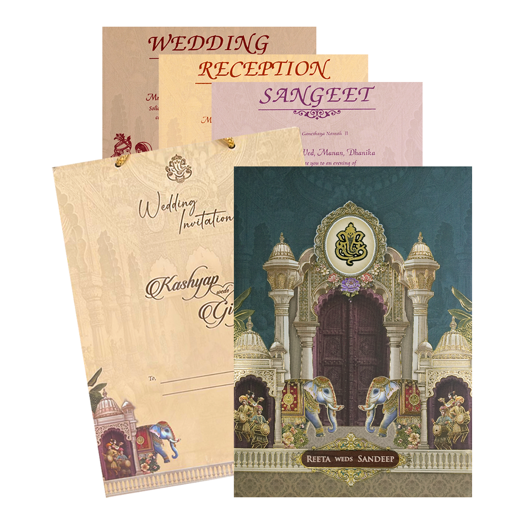 Royal Palace Ganesha Padded Wedding Card-KSH72250
