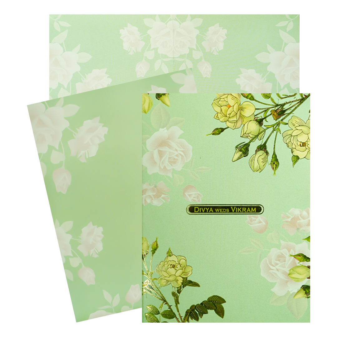 Mint Green Rose Floral Wedding Card-KNTY6814