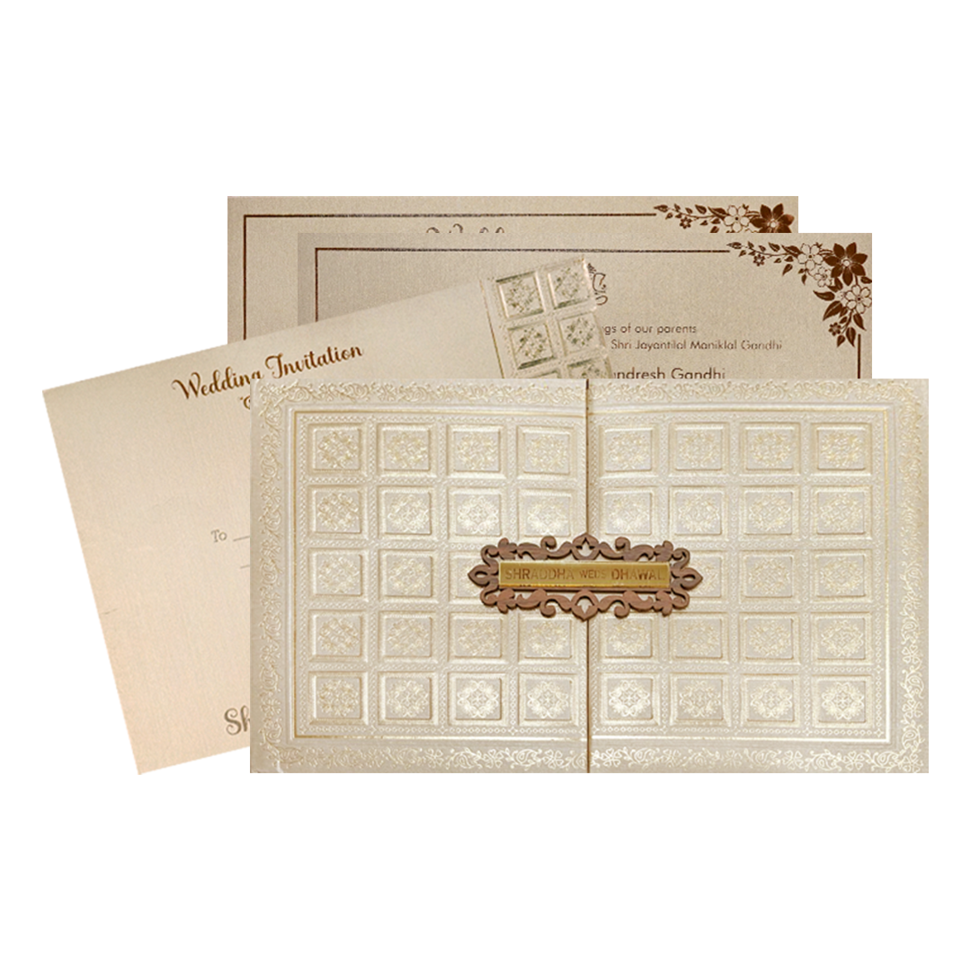 Gold Square Embossed Padded Wedding Card-KSI64060