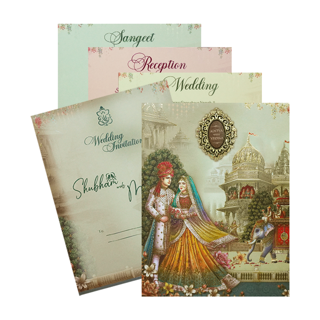 Palace Procession Padded Wedding Card-KSH73160
