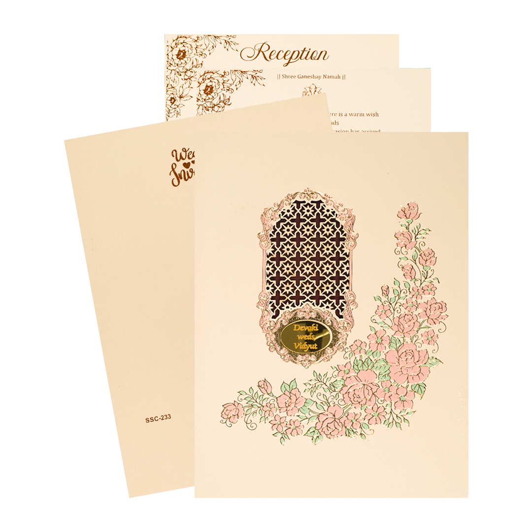 Pink Floral Jaali Padded Wedding Card-KSSC2330