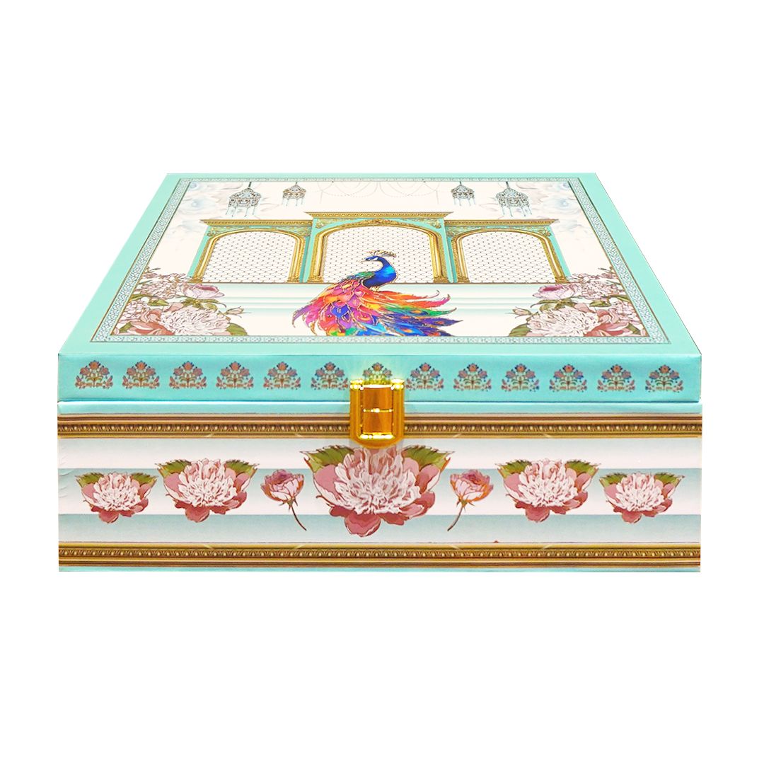 Pastel Blue Peacock Luxury Sweet Jar Box-KBX10101