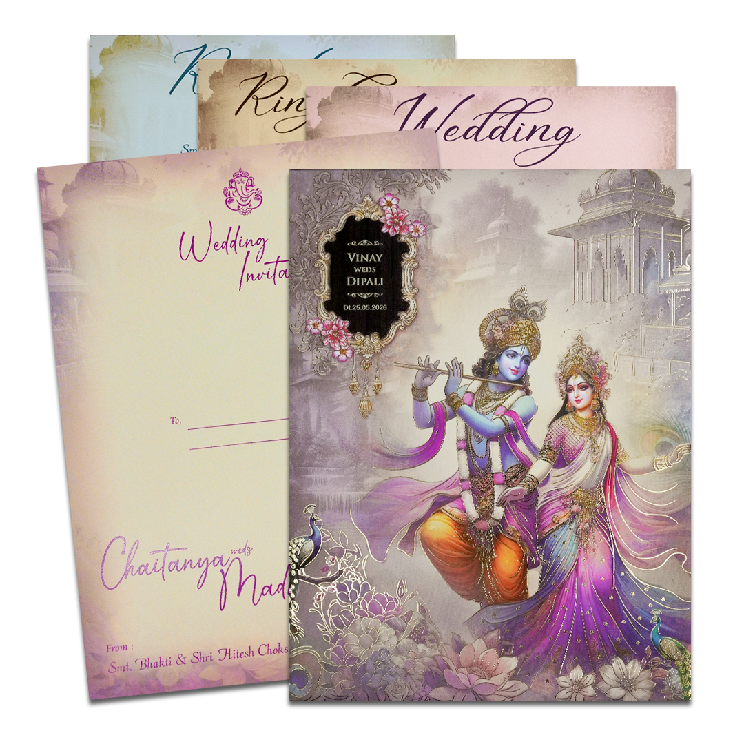 Krishna Radha Floral Padded Wedding Card-KSH72340