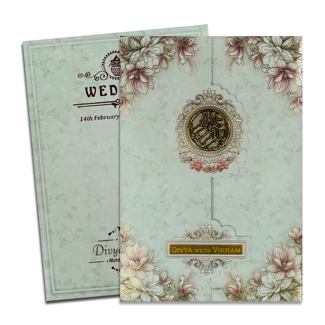 Blue Floral Wedding Card-KNBL1702M