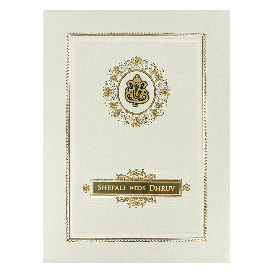 White Ganesha Floral Padded Wedding card-KRE28210