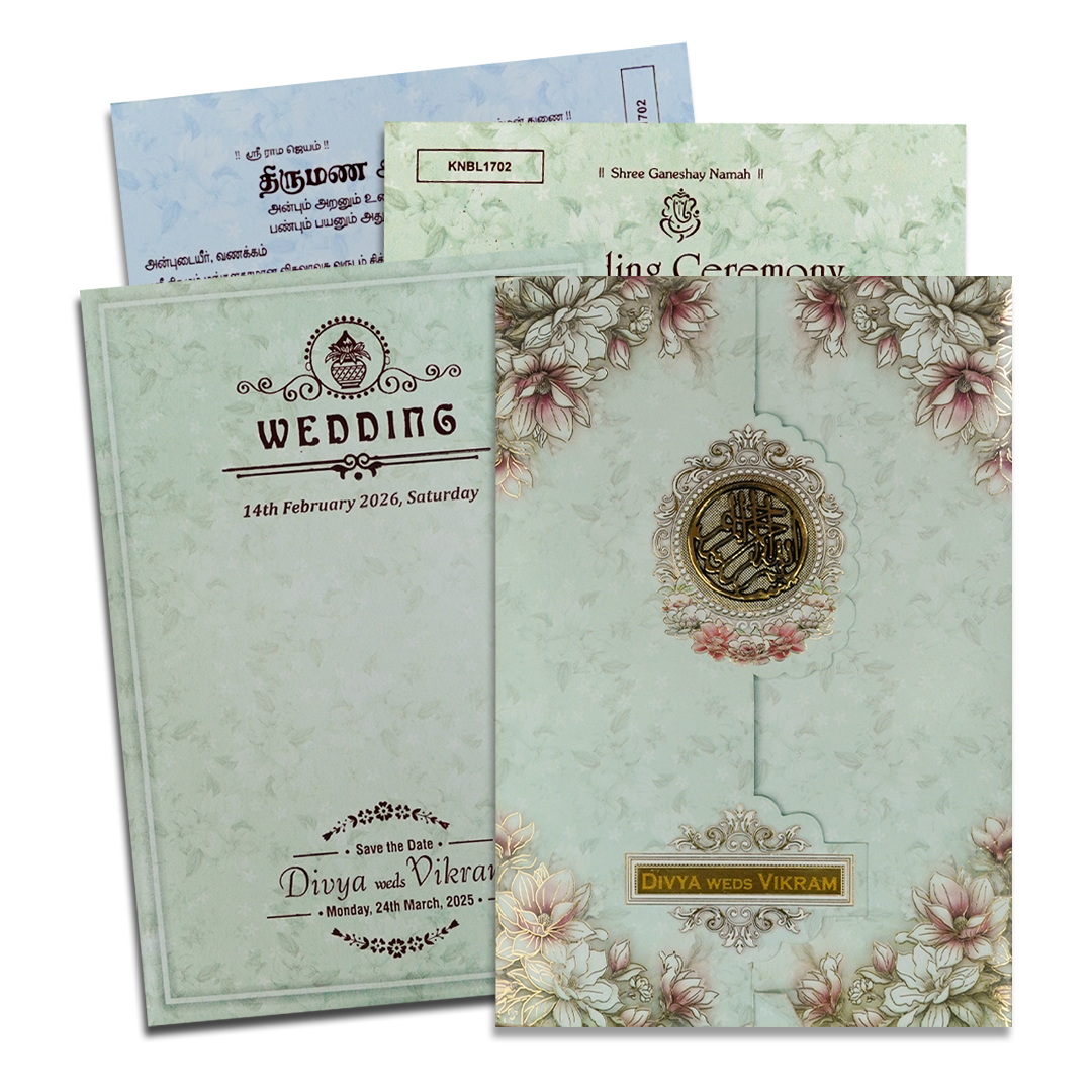 Blue Floral Wedding Card-KNBL1702M