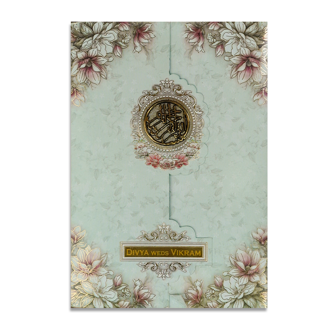 Blue Floral Wedding Card-KNBL1702M