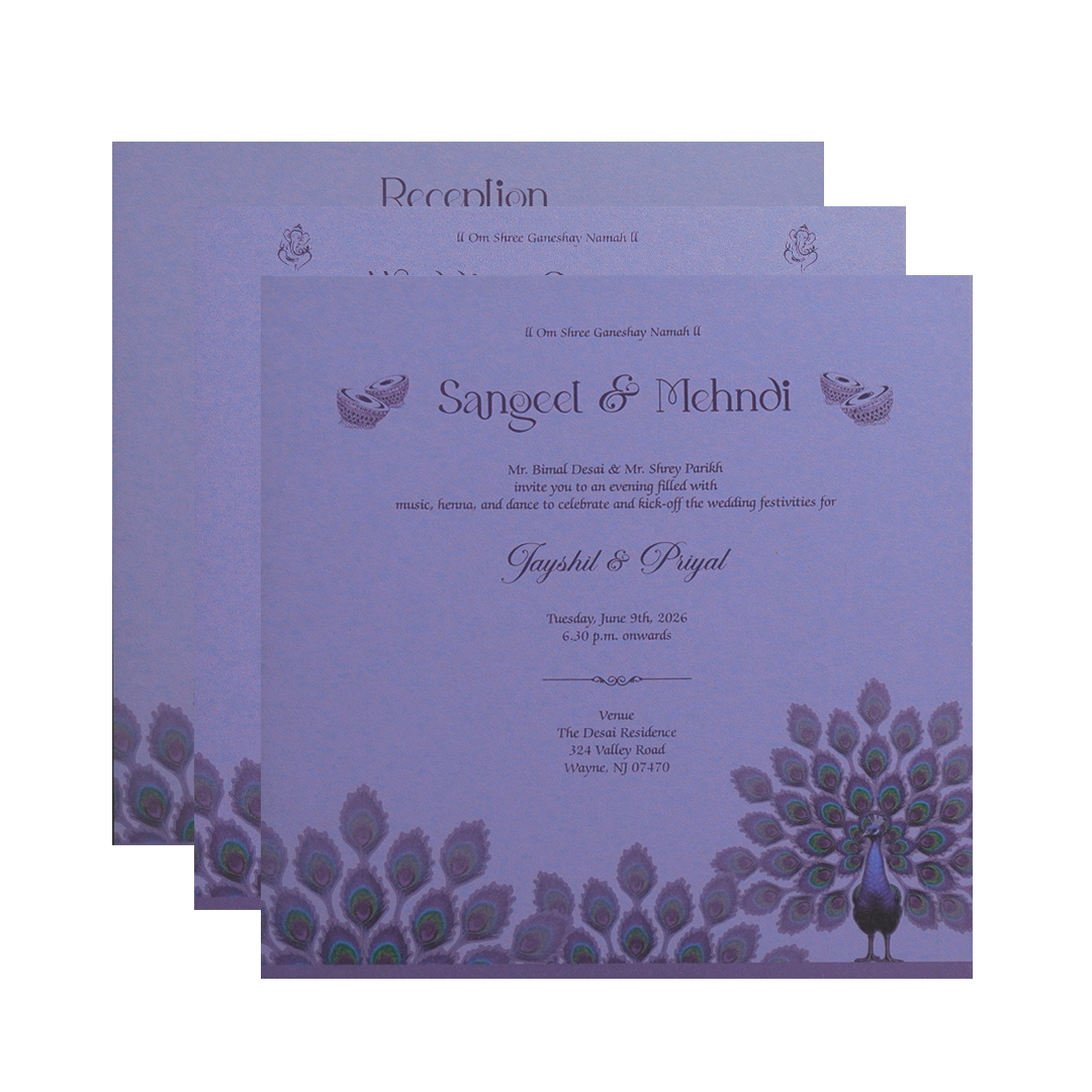 Purple Peacock Luxury Wedding Invitation Card-KPR24790
