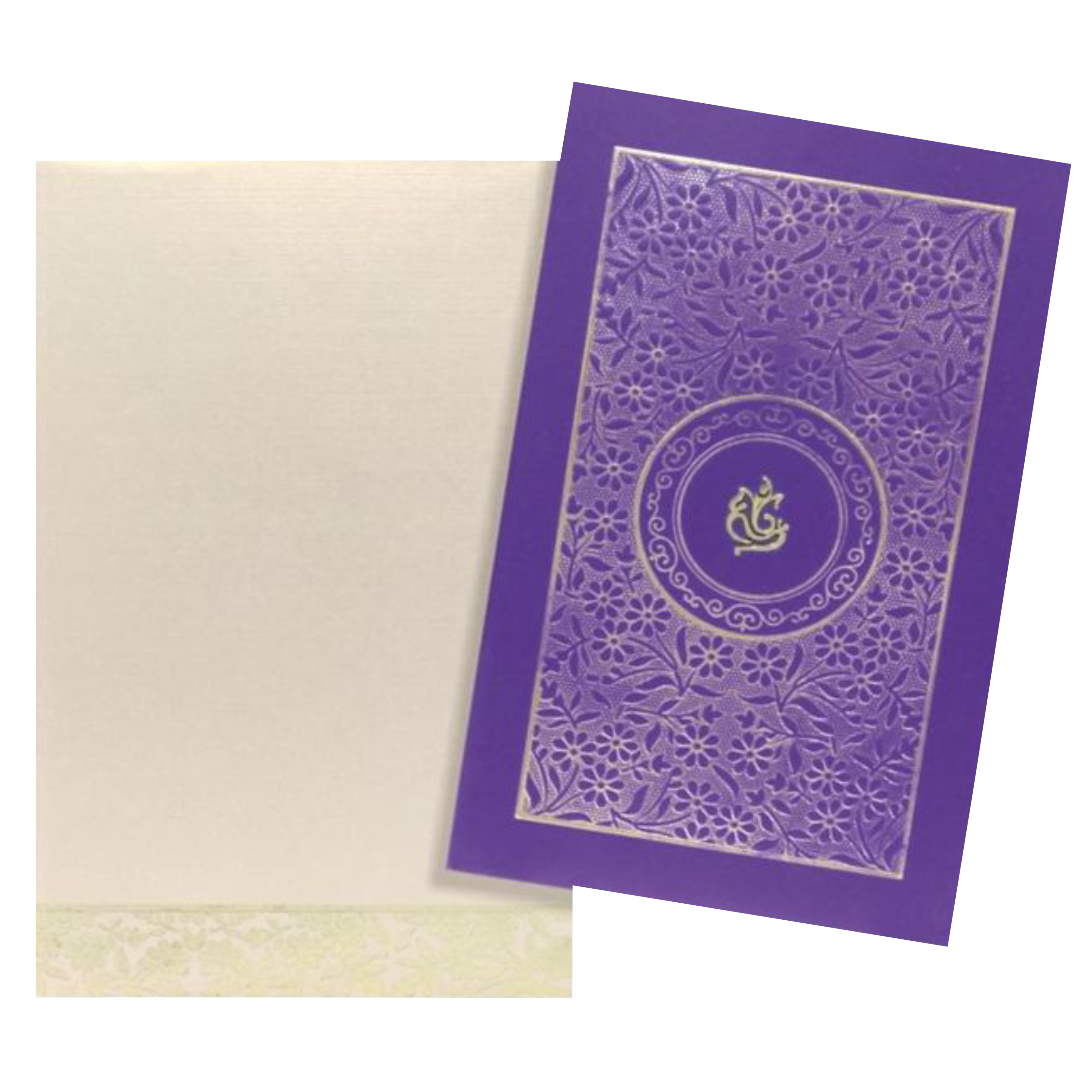 Lovely Violet Shading With Ganesha Theme Padded Wedding Card - KNK3661