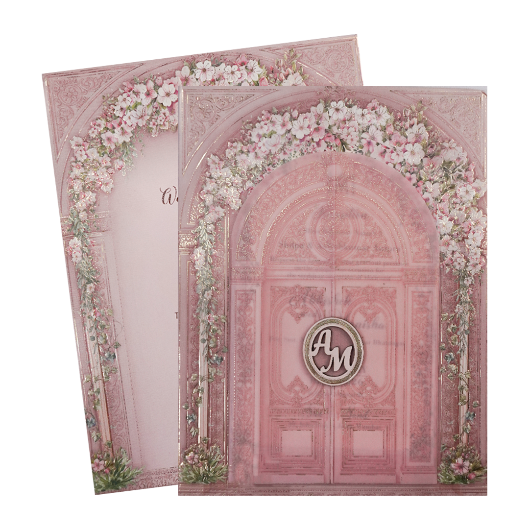 Pink Floral Arch Gate Padded Wedding Card-KSI64380