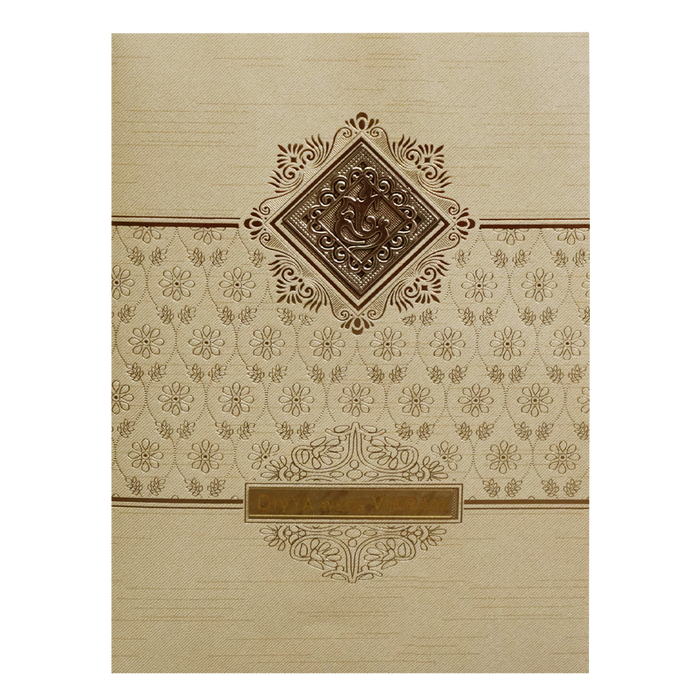 Cream Ganesha Nameplate Wedding Card-King of Cards