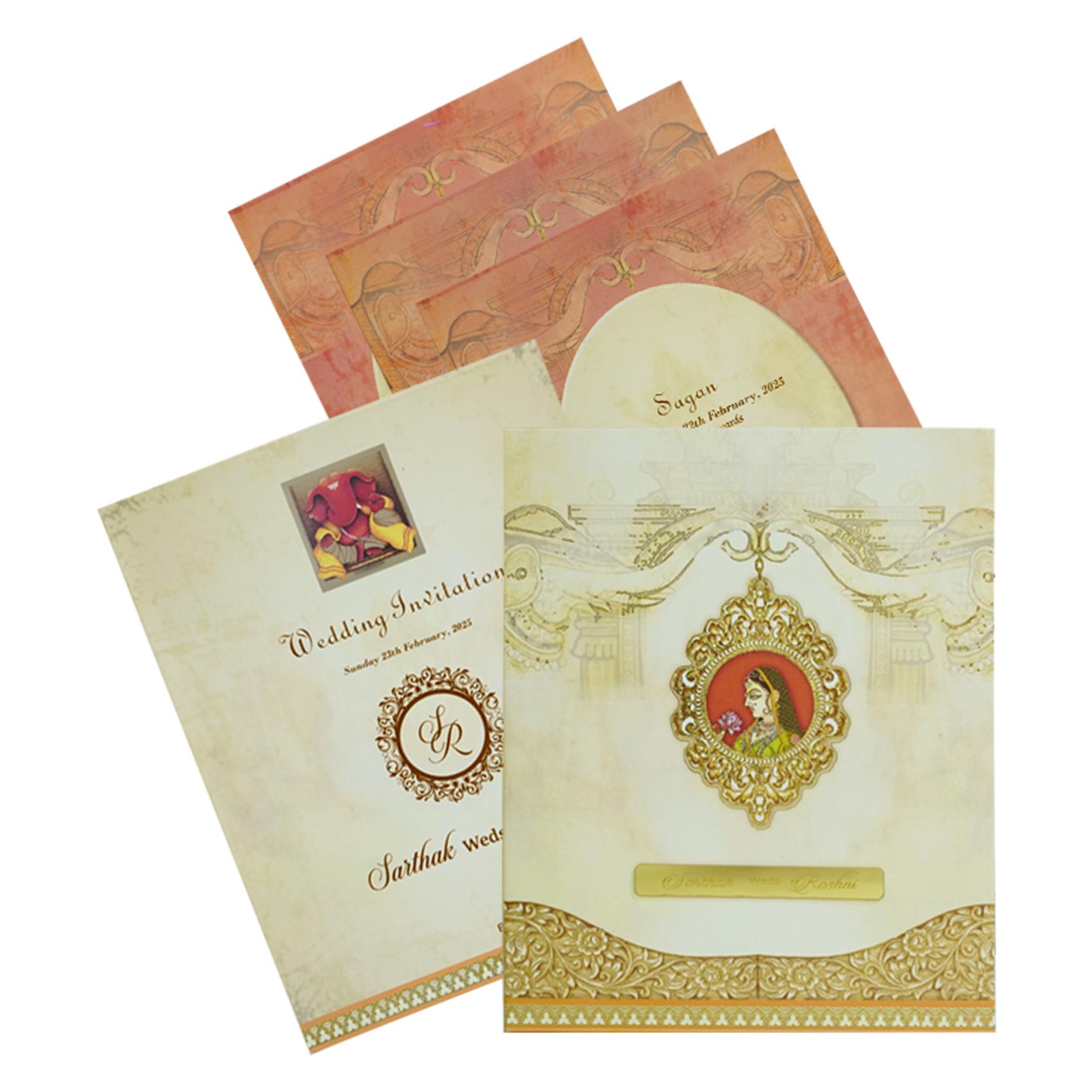 Beige Premium Padded Wedding Card-KBM04810