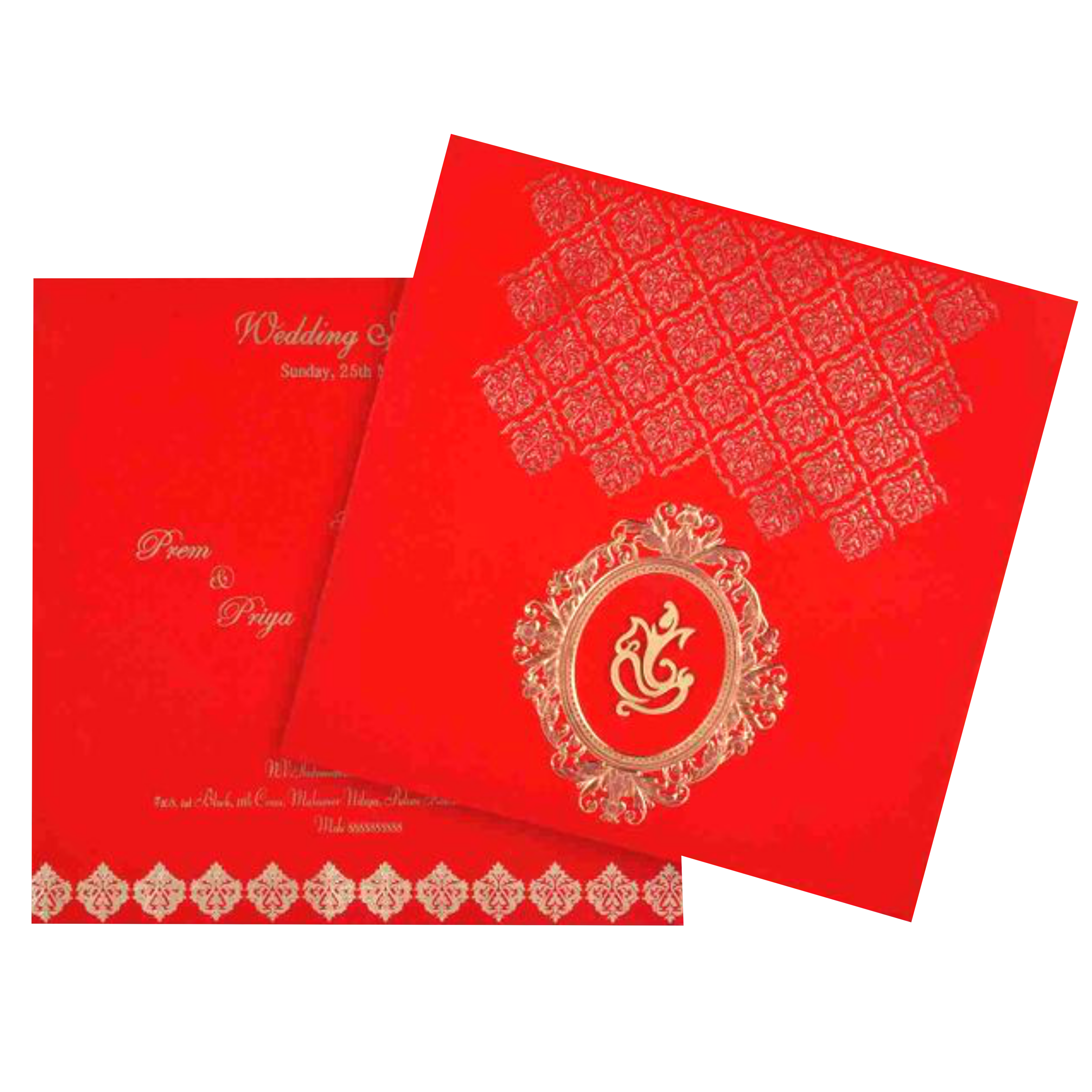 Dazzling Red Shading With Floral Theme Wedding Card - KNK3277-King of Cards