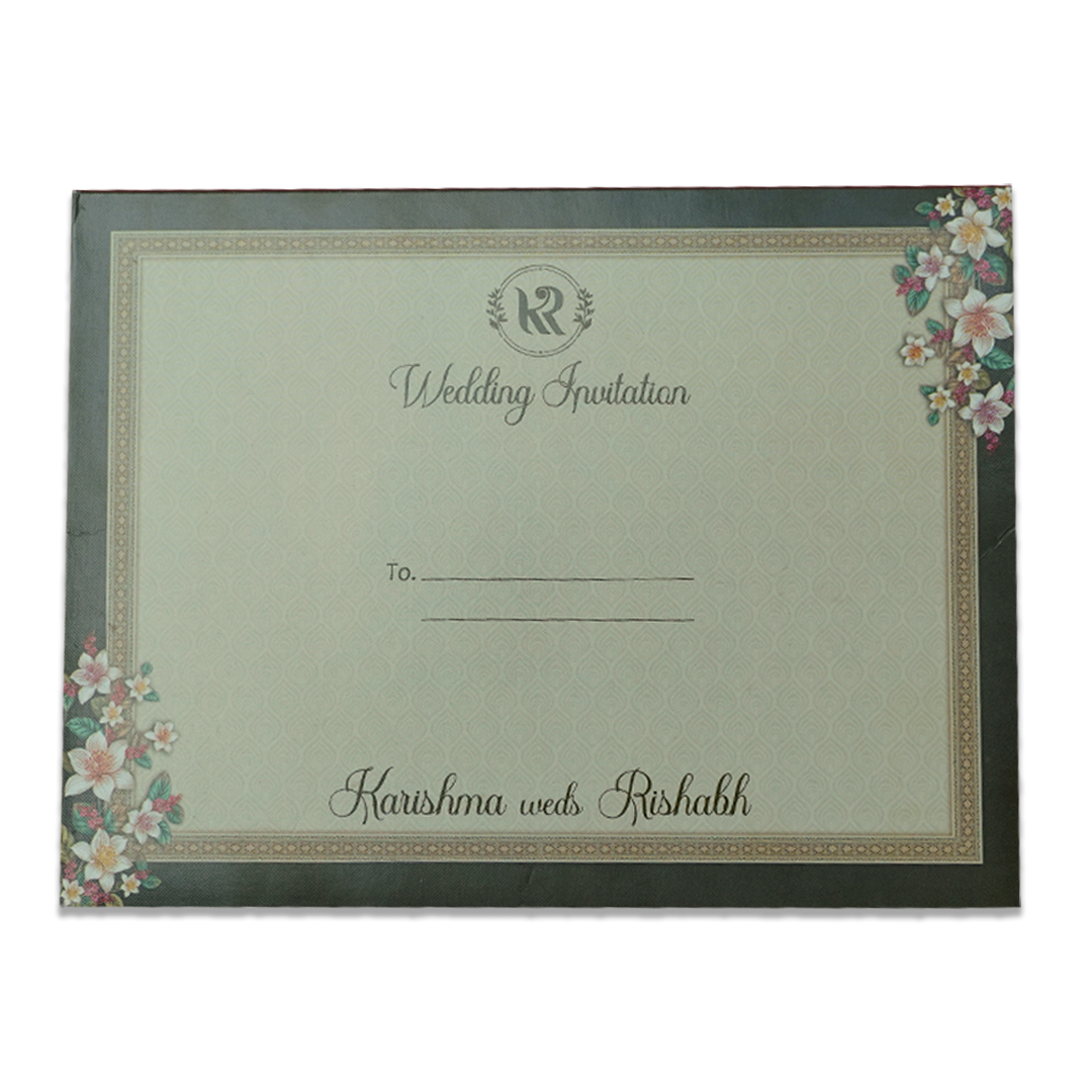 Green Floral Monogram Padded Wedding Card - KSI64120
