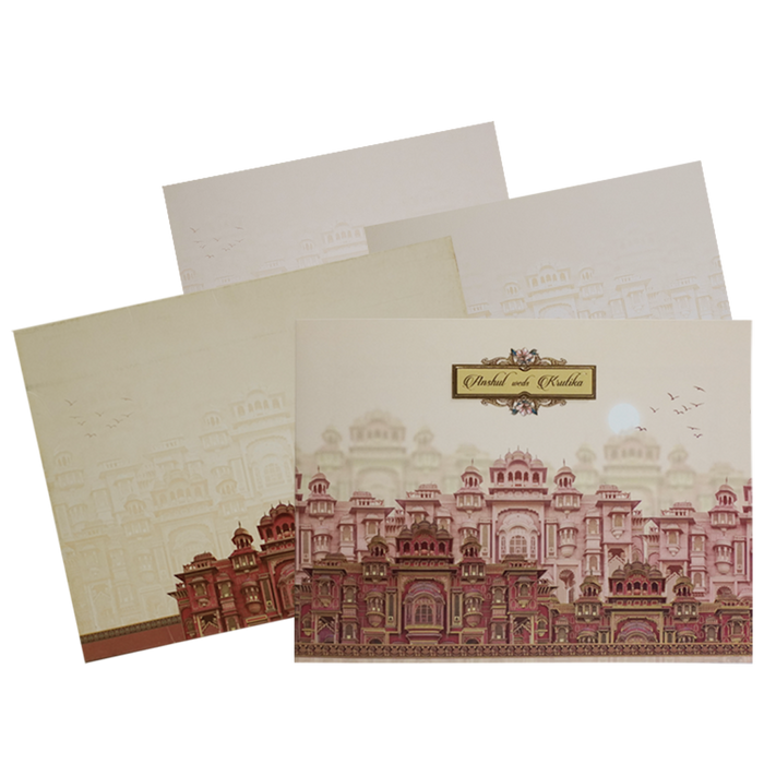 Beige Palace Wedding Invitation Card-KAC05130