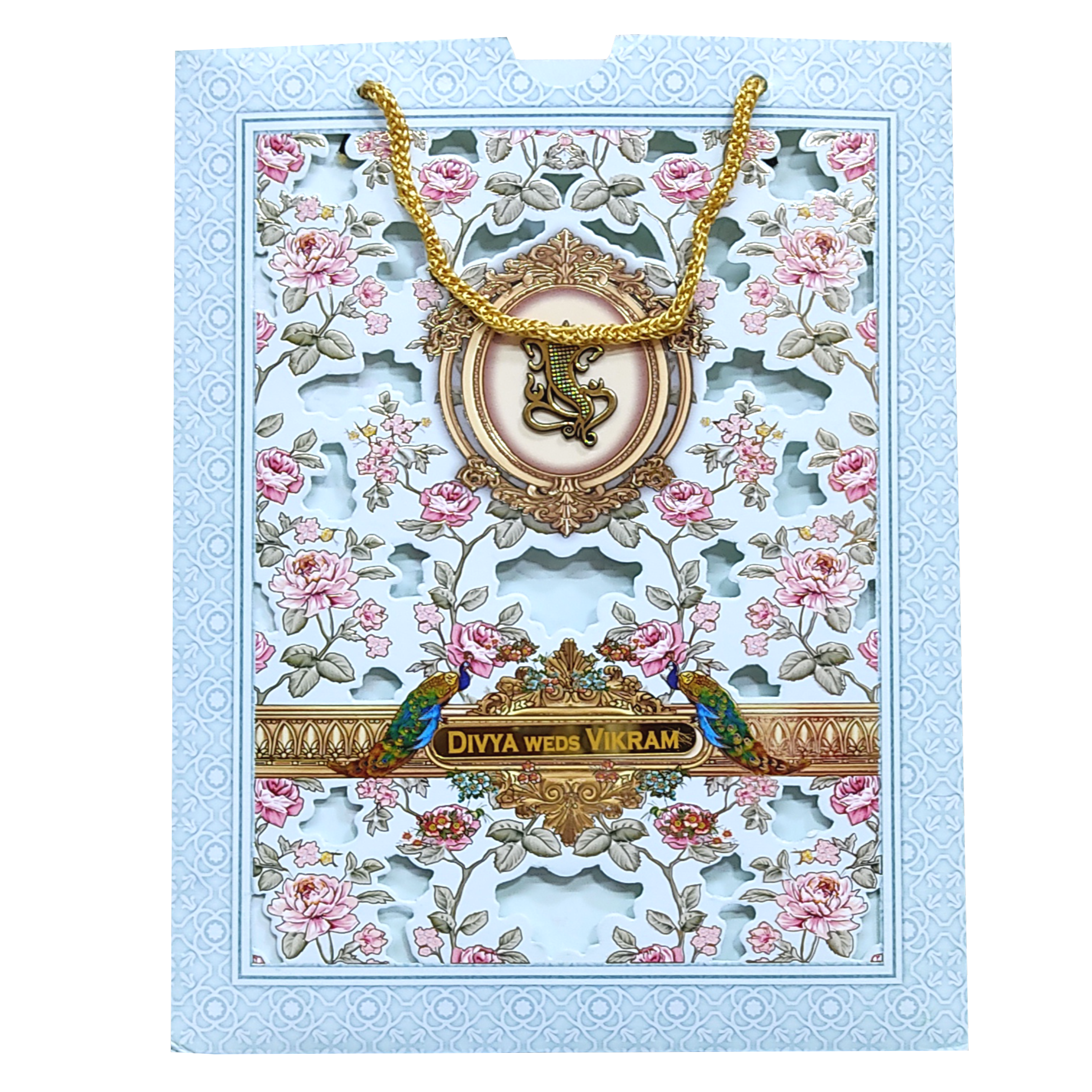 Blue Floral Twofold Wedding Card-King of Cards