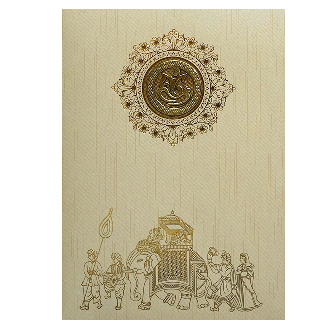 Beige Shiny Ganesha Wedding Card-King of Cards